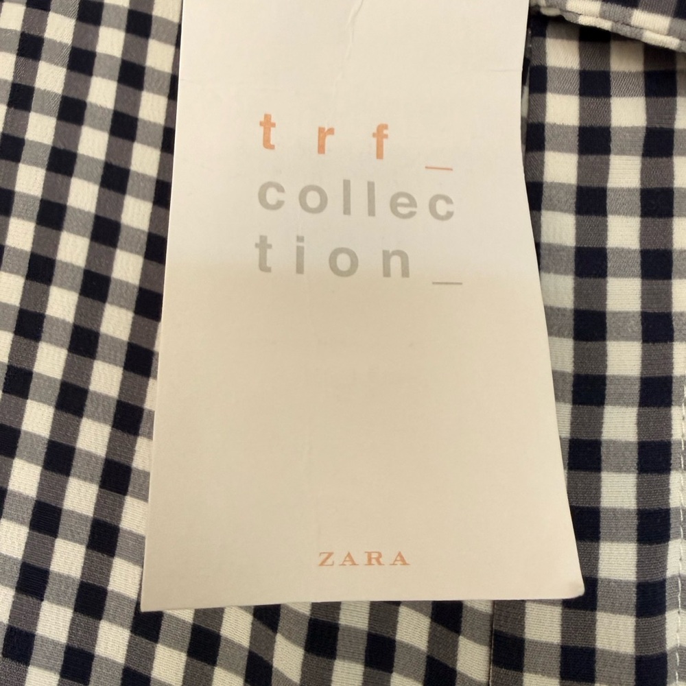 Zara Dark Blue Navy & White Gingham Wide-Leg Tie-Waist Pants - Picture 4 of 6